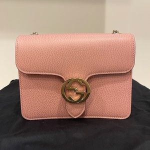Gucci Soft Pink Leather Interlocking G Small Chain Crossbody